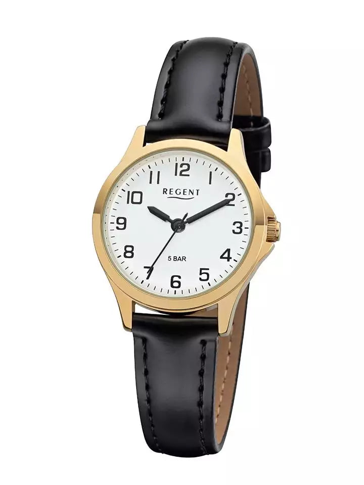 Regent dameur med gylden urkasse, hvid skive - 29 mm