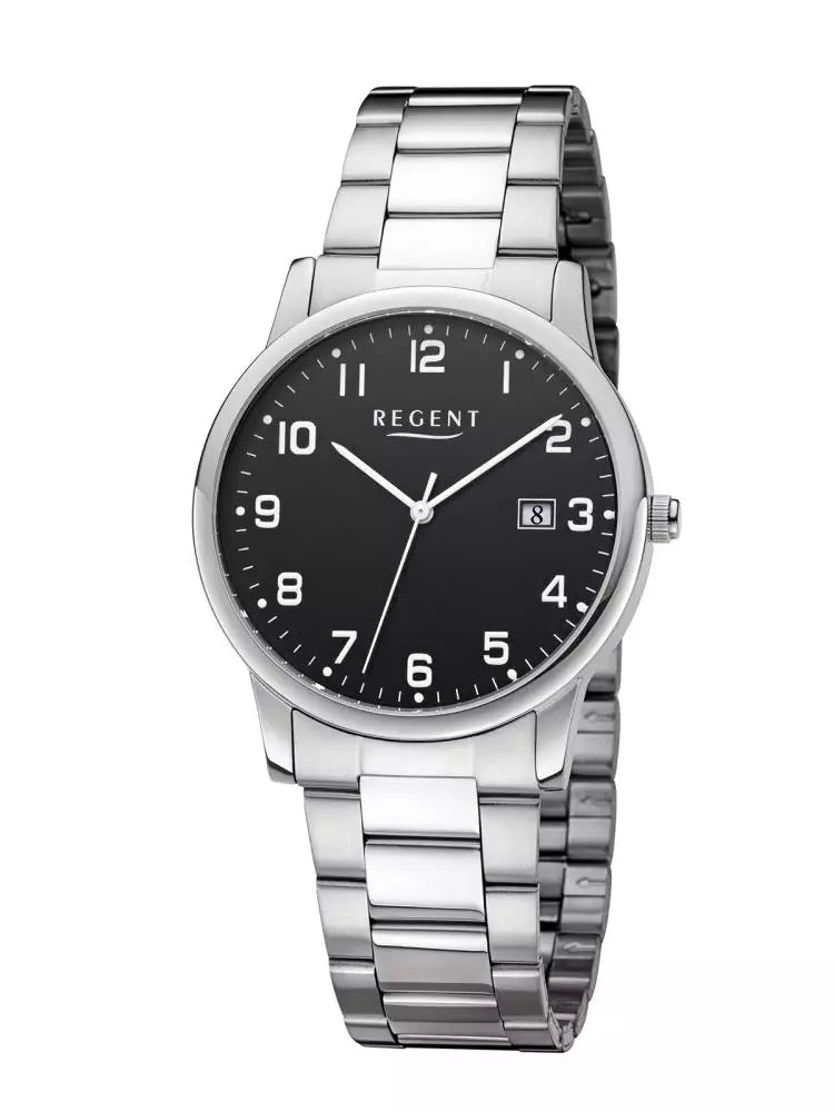 Klassisk herreur med lænke, Sort skive - 38 mm - W-0256