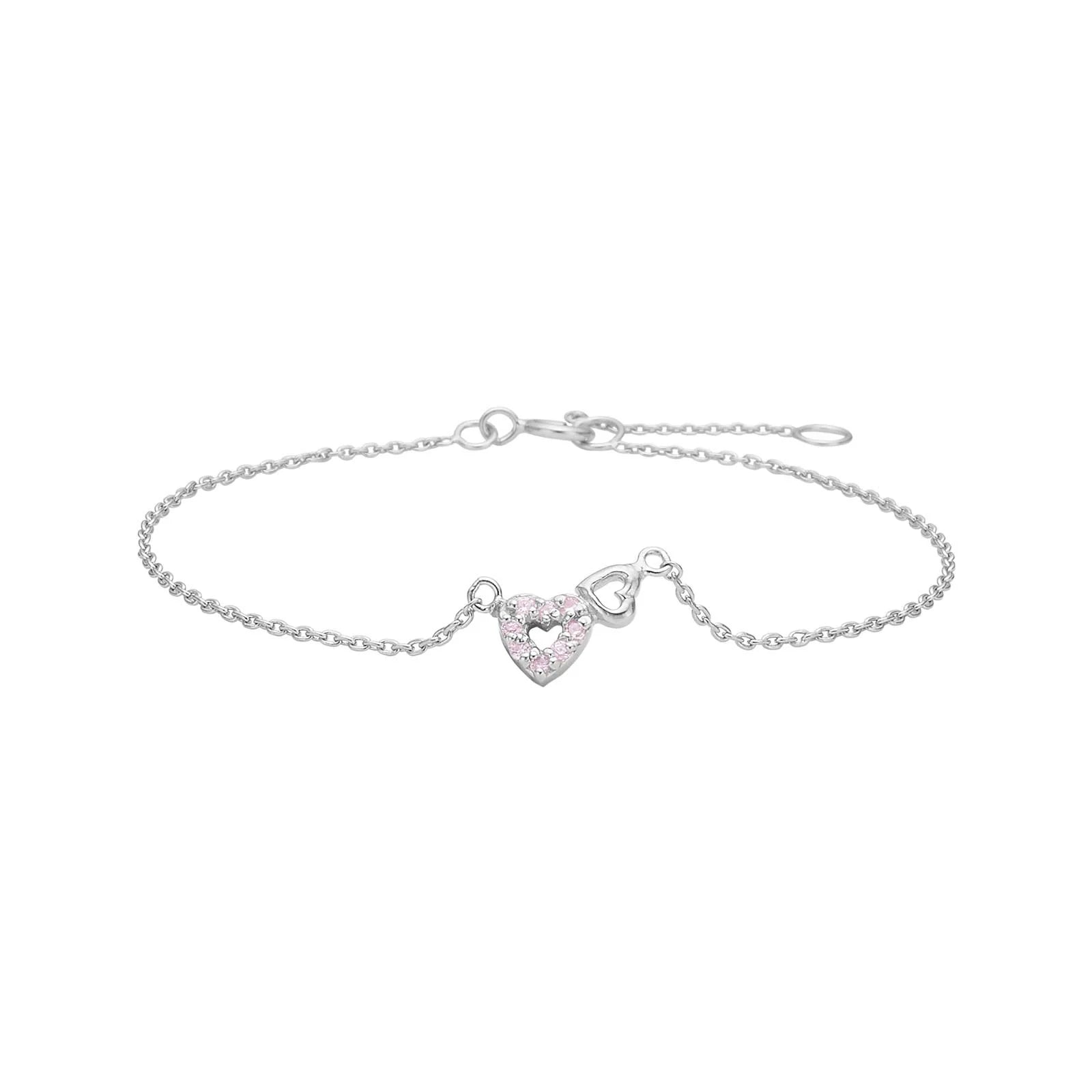 Rhd. silver bracelet heart w. pink cz - Urma.dk
