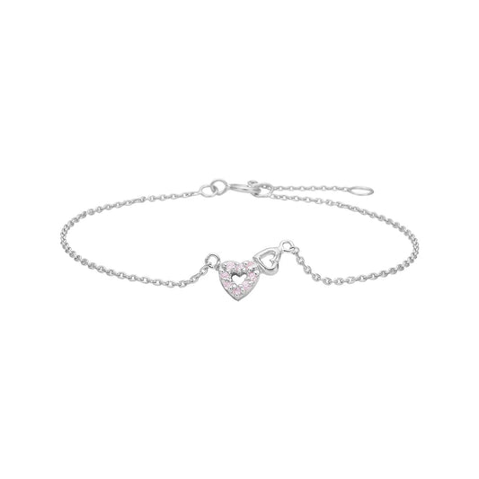 Rhd. silver bracelet heart w. pink cz - Urma.dk
