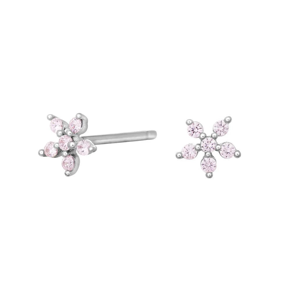 Rhd. Sølv ørestikker blomst med pink cz - Urma.dk