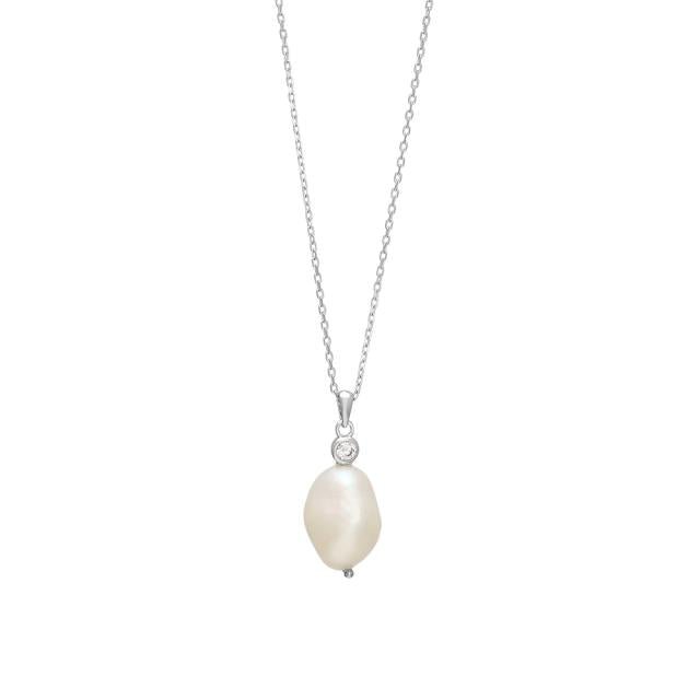 Rhd. sølvkæde BAROQUE52 perle + cz 18mm - Urma.dk