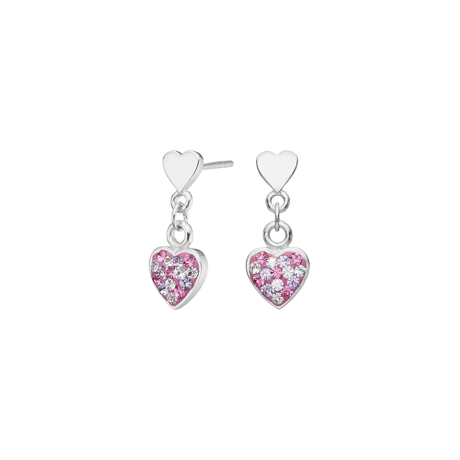 Rhd. sølvørehængere hjerte m. rosa mix cz - Urma.dk