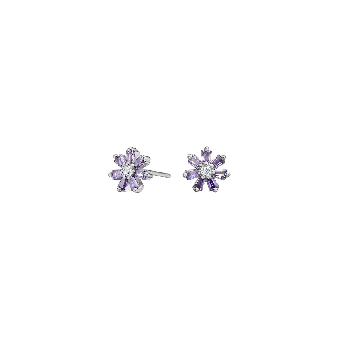 Rhd. sølvørestikker blomst m/ lilla cz - Urma.dk