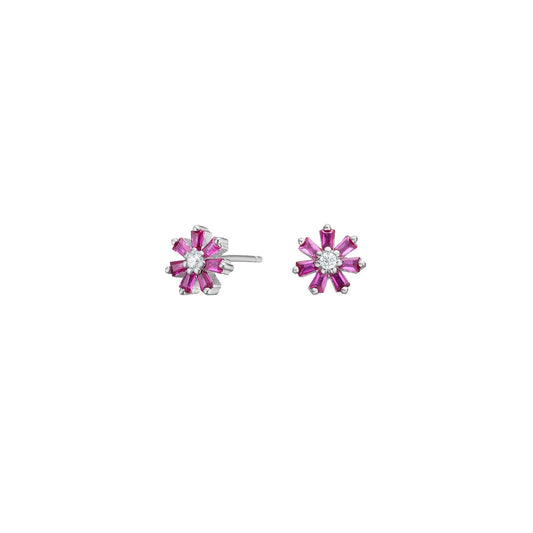 Rhd. sølvørestikker blomst m/ rød cz - Urma.dk