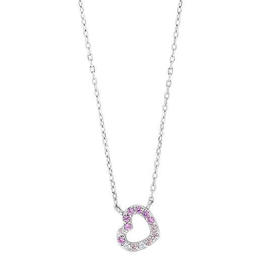 Rhd. sølvvedhæng hjerte m/multi pink cz + kæde - Urma.dk