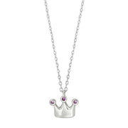 Rhd. sølvvedhæng krone m/cz pink rubin + kæde - Urma.dk