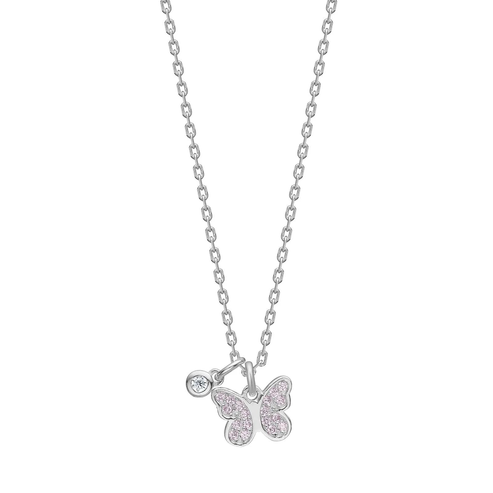 Rhd. sølvvedhæng sommerfugl m/ lyserød cz - Urma.dk