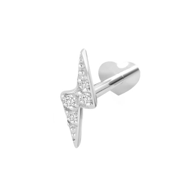 Rhd. sølv Labret-piercing m CZ lyn PIERCE52