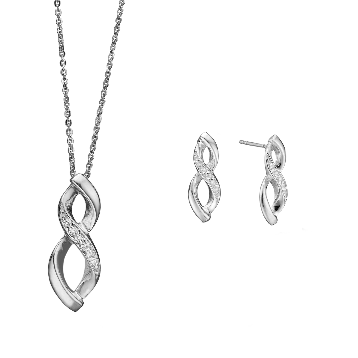 RHOD. SØLV SÆT COLLIER+ØRESTIK