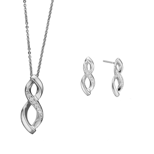 RHOD. SØLV SÆT COLLIER+ØRESTIK