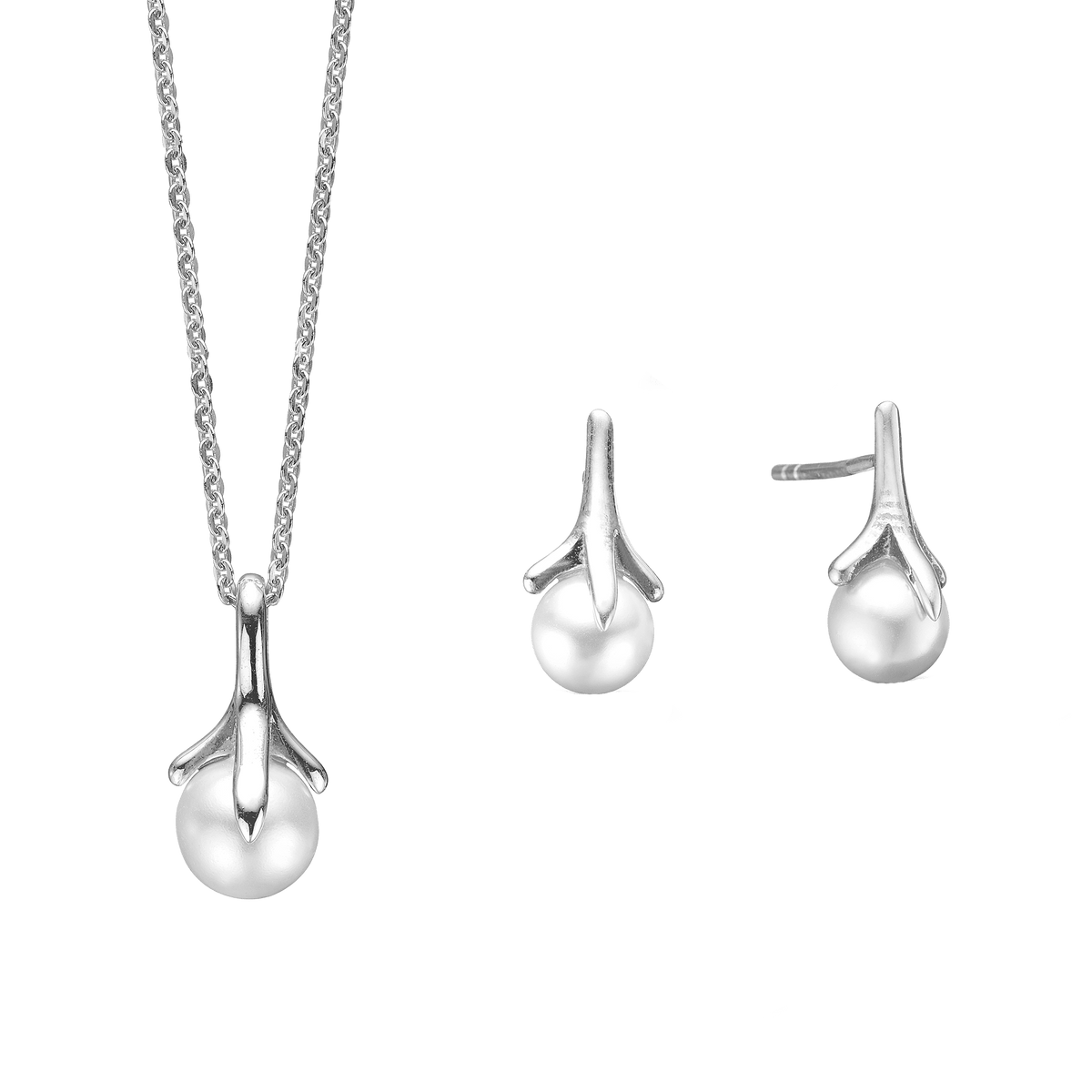 RHOD. SØLV SÆT COLLIER+ØRESTIK
