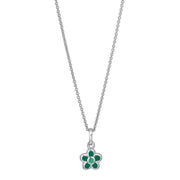Rhod. Sølv blomst grøn emalje + cz kæde 38cm - Urma.dk