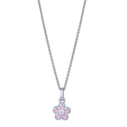 Rhod. Sølv blomst lyserød emalje + cz kæde 38cm - Urma.dk