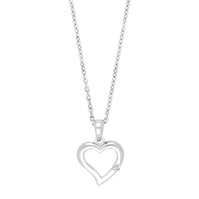 Rhod. Sølv hjerte + cz kæde 42+3cm - Urma.dk