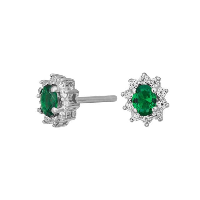 Rhod. Sølv ørestik m. synt. Smaragd og cz - Urma.dk