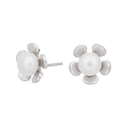 Rhod. sølv ørestikker blomst m/ perle - Urma.dk