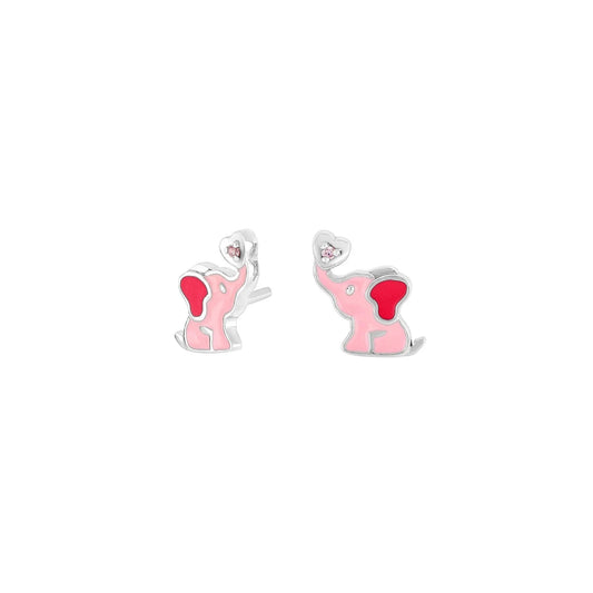 Rhod. sølv ørestikker elefant m/emalje og pink cz - Urma.dk