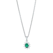 Rhod. Sølv vedh. cz og synt. smaragd inkl. kæde - Urma.dk