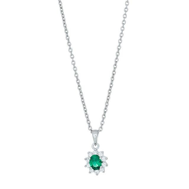 Rhod. Sølv vedh. cz og synt. smaragd inkl. kæde - Urma.dk