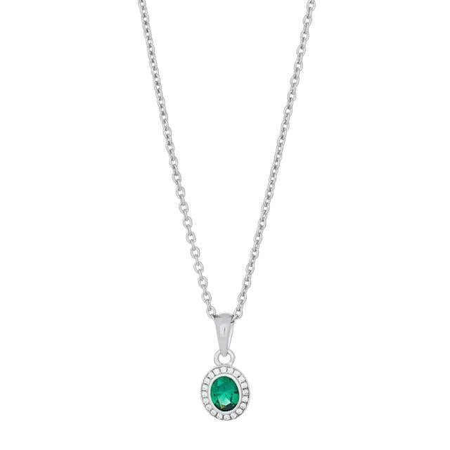 Rhod. Sølv vedh. cz og synt. smaragd inkl. kæde - Urma.dk