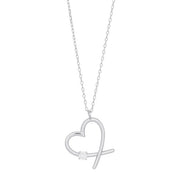 Rhod. sølv vedhæng hjerte med 1 x cz inkl. kæde - Urma.dk