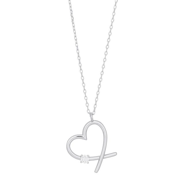 Rhod. sølv vedhæng hjerte med 1 x cz inkl. kæde - Urma.dk