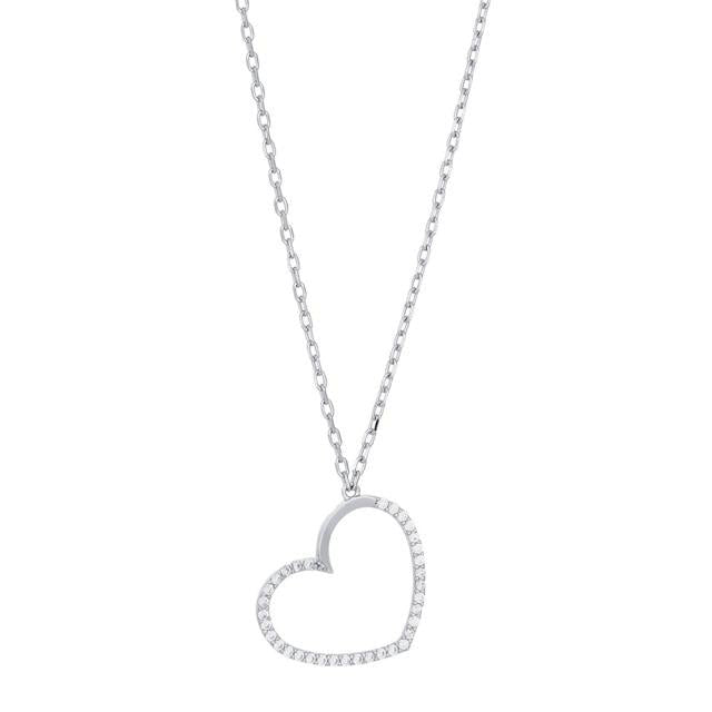 Rhod. sølv vedhæng hjerte med cz inkl. kæde - Urma.dk