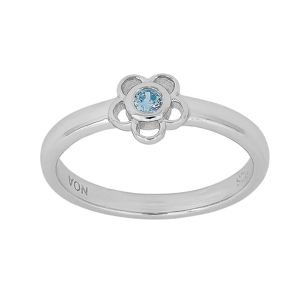 Rhod. sølvbørnering blomst m/lyseblå cz - Urma.dk