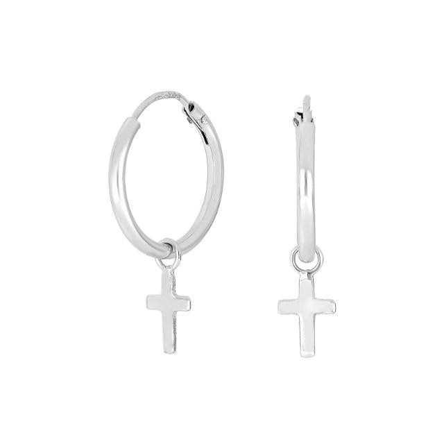 Rhod. sølvcreoler CROSS52 15mm - Urma.dk