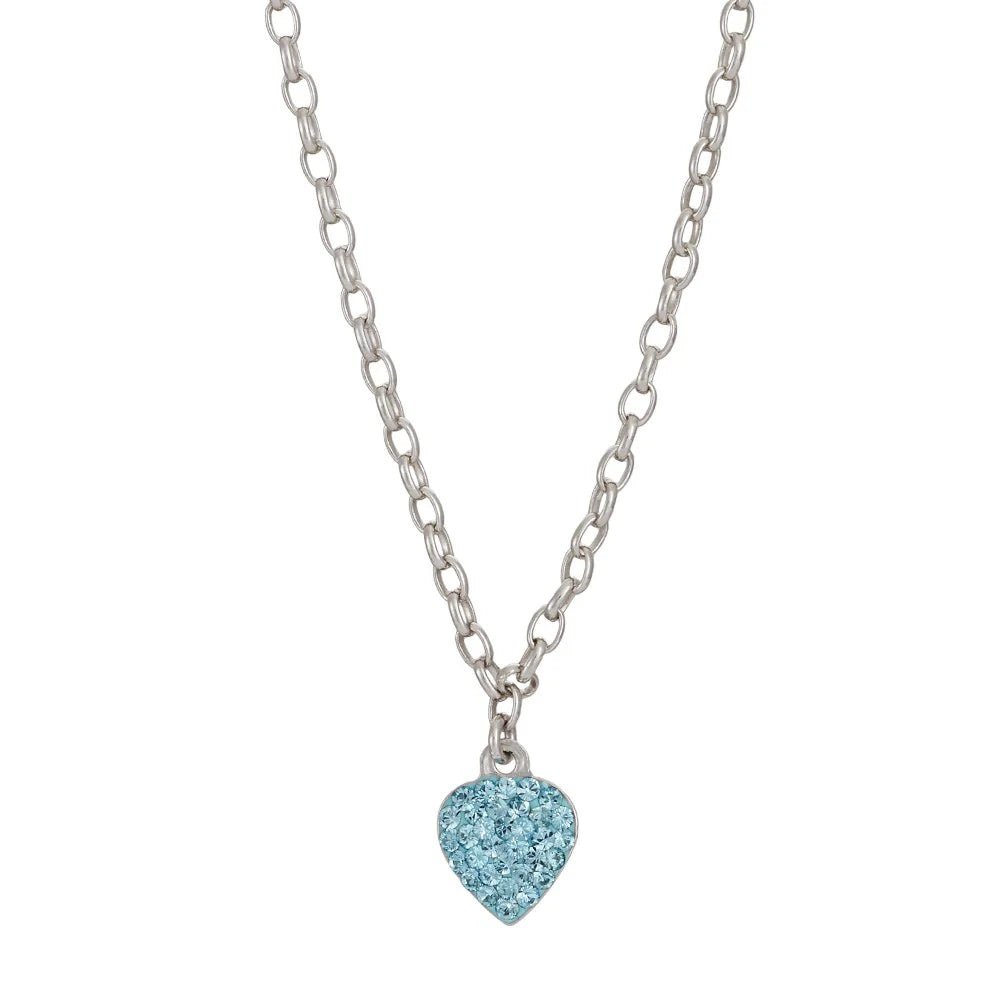 Rhod. sølvhalskæde hjerte m/lysblå cz inkl. kæde - Urma.dk