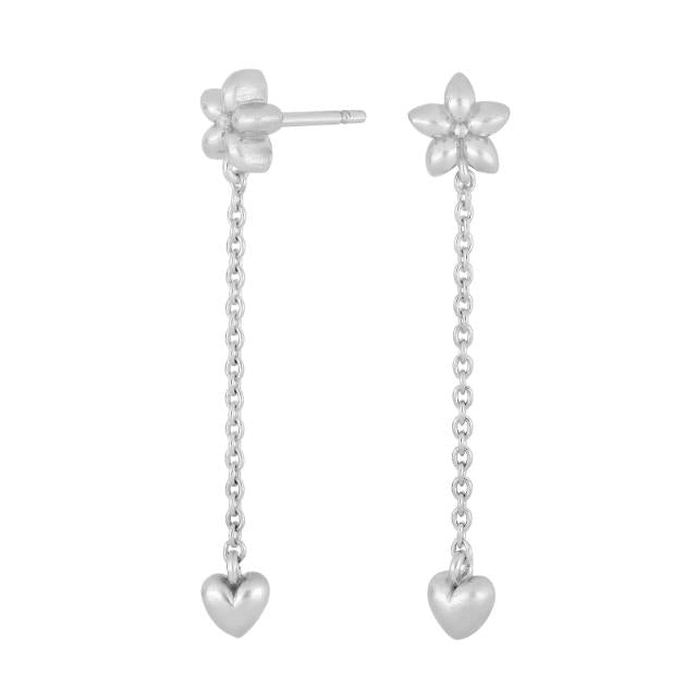 Rhod. sølvørehænger blomst/hjerte - Urma.dk