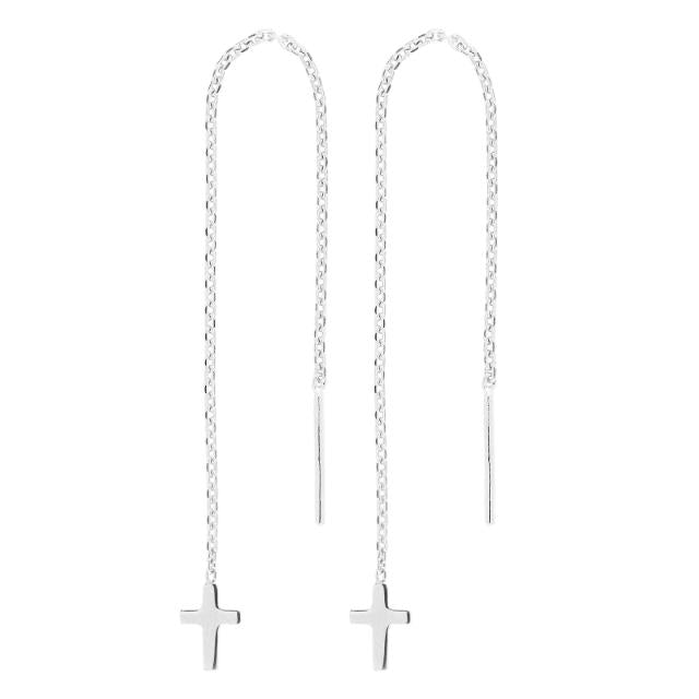 Rhod. sølvørekæde m/kors - Urma.dk