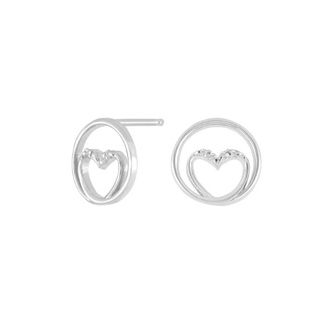 Rhod. sølvørestikker cirkel m/hjerte og cz - Urma.dk