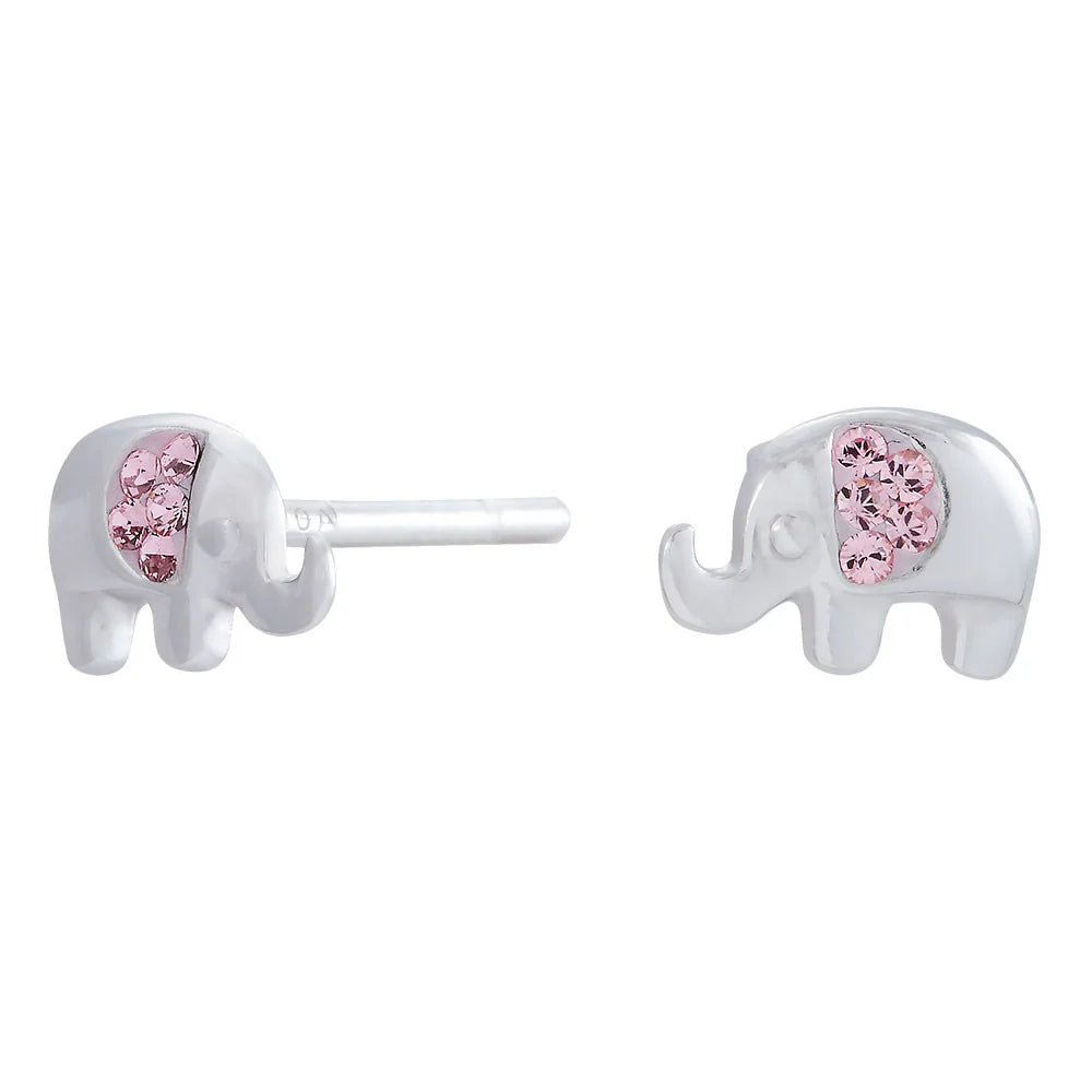 Rhod. sølvørestikker elefant m/pink cz. - Urma.dk