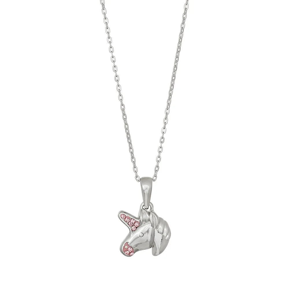 Rhod. sølvvedhæng enhjørning hoved m/pink cz inkl - Urma.dk