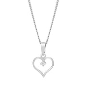Rhod. sølvvedhæng hjerte m/cz inkl. kæde - Urma.dk