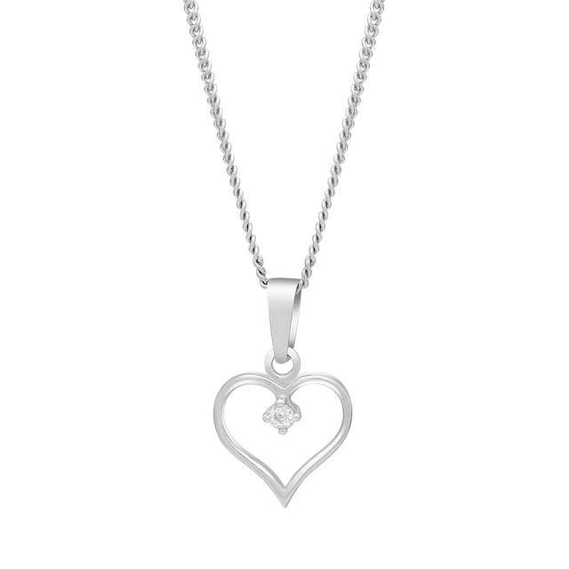 Rhod. sølvvedhæng hjerte m/cz inkl. kæde - Urma.dk