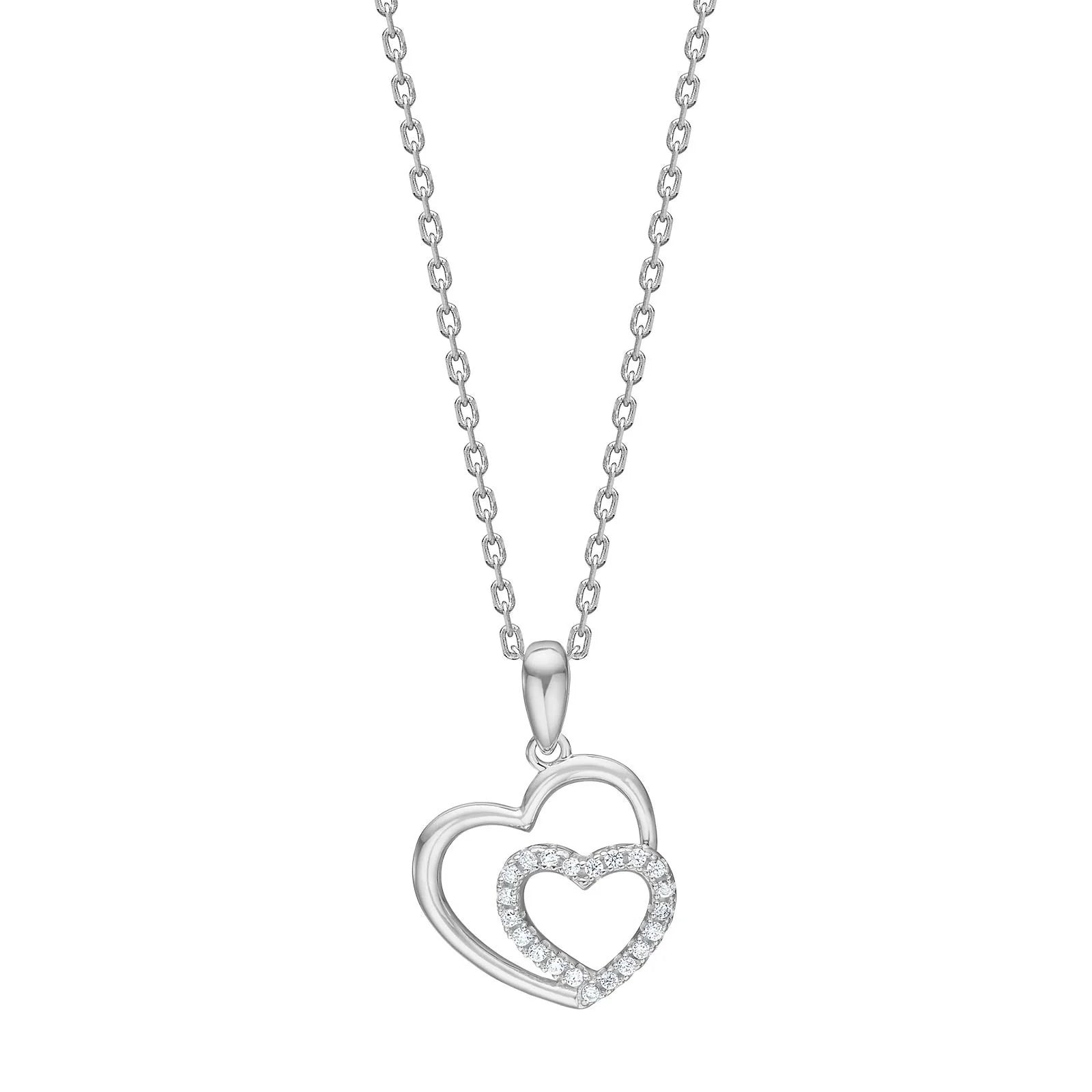 Rhod. sølvvedhæng hjerte m/cz inkl. kæde - RiveraNor - Urma.dk