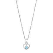 Rhod. sølvvedhæng hjerte m/lyseblå cz inkl. kæde - Urma.dk