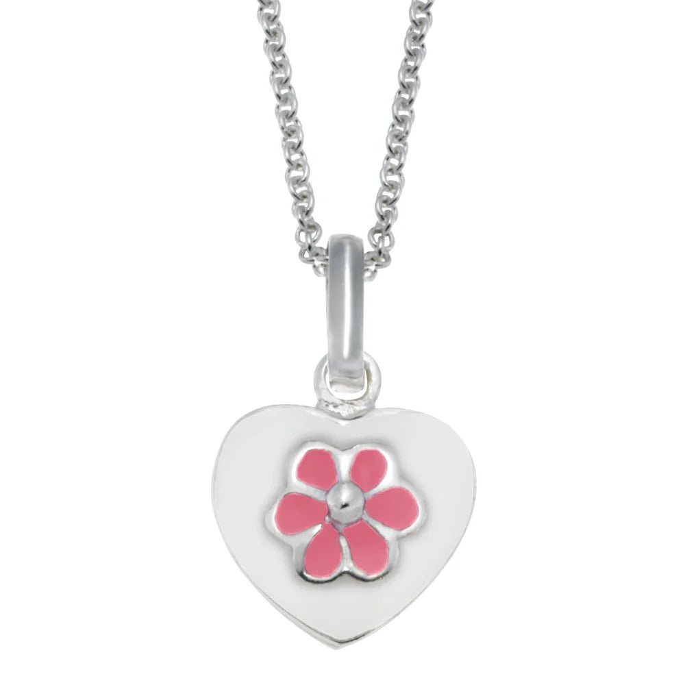 Rhod. sølvvedhæng hjerte m/lyserød blomst inkl. K - Urma.dk