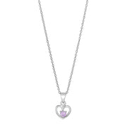 Rhod. sølvvedhæng hjerte m/lyserød cz inkl. kæde - Urma.dk