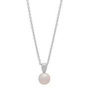 Rhod. sølvvedhæng mat m/ferskvandsperle inkl. kæde - Urma.dk