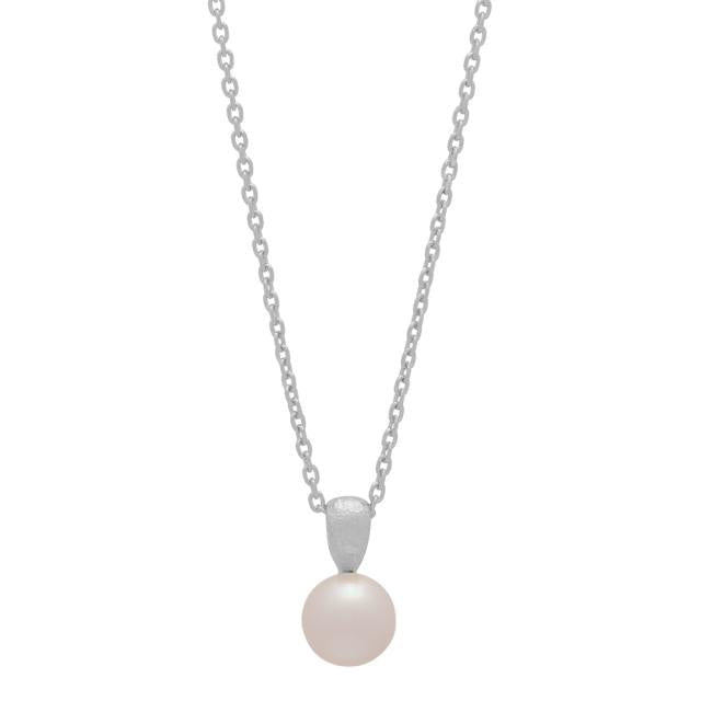 Rhod. sølvvedhæng mat m/ferskvandsperle inkl. kæde - Urma.dk