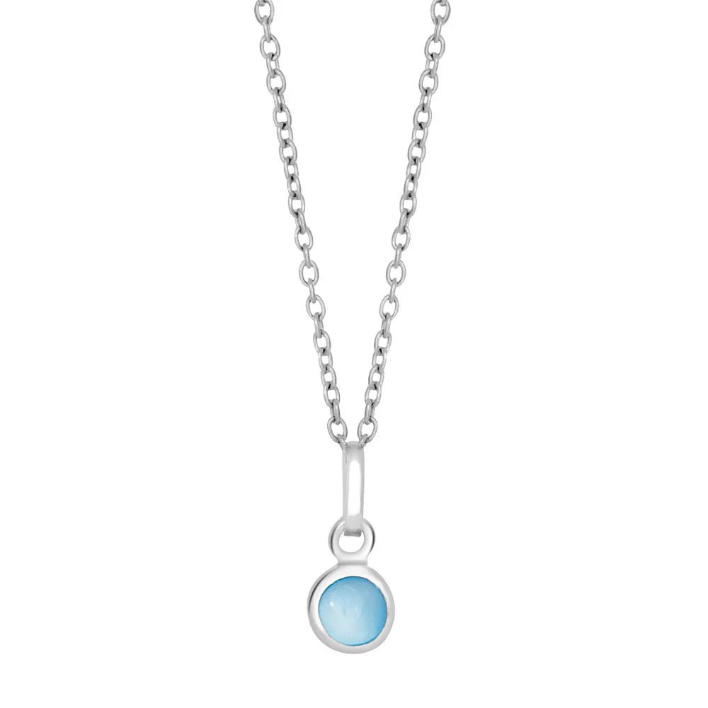 Rhod. sølvvedhæng m/blå perlemor inkl. kæde - Urma.dk