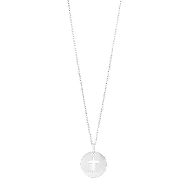 Rhod. sølvvedhæng plade m/kors 12mm inkl. kæde - Urma.dk
