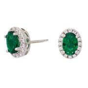 Rhodineret sølv roset ørestikker med grøn cz. - Urma.dk