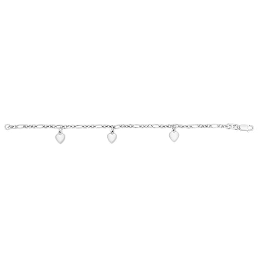 Rhodium silver bracelet w/3 hearts - Urma.dk
