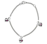 Rhodium silver bracelet w/3 hearts - Urma.dk
