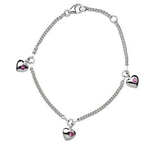 Rhodium silver bracelet w/3 hearts - Urma.dk